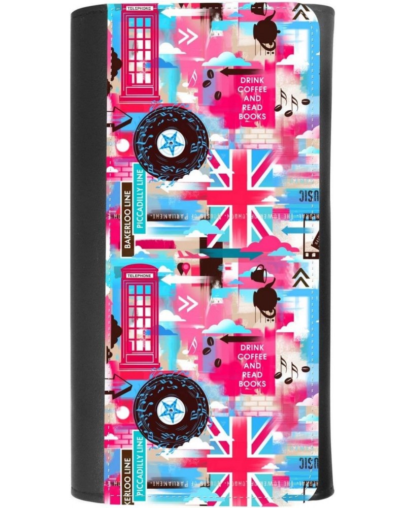 (London pattern with phone booth, Big Ben, flag of Great Britain) women's Patterned Leather Buckle Trifold Wallet Bag Pouch H...