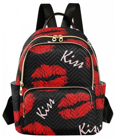 Mini Backpack Purse for Women Lightweight Girls Small Size Red Lips Kiss School Teens College Traveling Medium $16.17 Backpacks