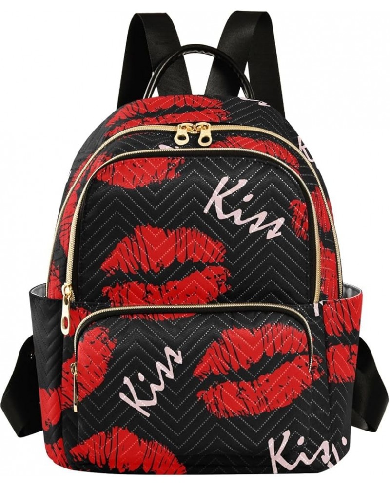 Mini Backpack Purse for Women Lightweight Girls Small Size Red Lips Kiss School Teens College Traveling Medium $16.17 Backpacks