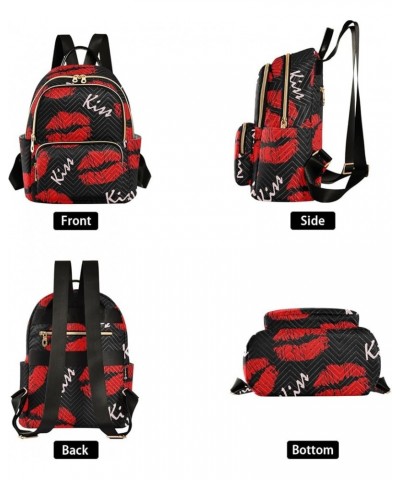 Mini Backpack Purse for Women Lightweight Girls Small Size Red Lips Kiss School Teens College Traveling Medium $16.17 Backpacks