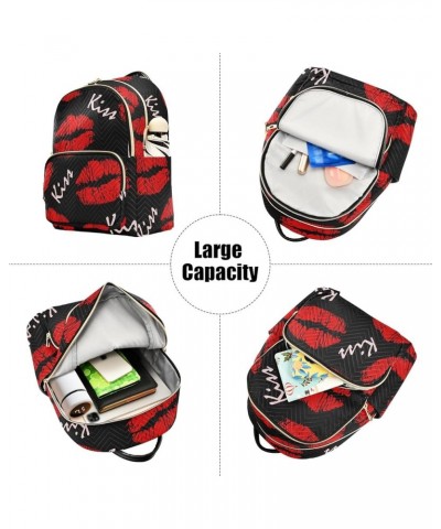 Mini Backpack Purse for Women Lightweight Girls Small Size Red Lips Kiss School Teens College Traveling Medium $16.17 Backpacks