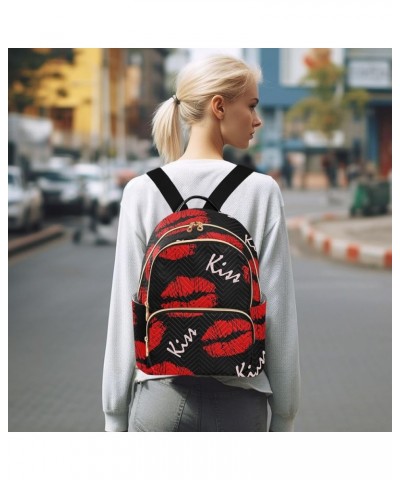 Mini Backpack Purse for Women Lightweight Girls Small Size Red Lips Kiss School Teens College Traveling Medium $16.17 Backpacks