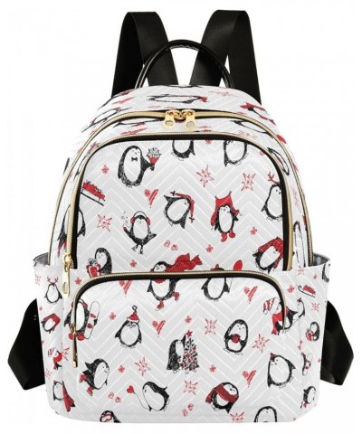 Cute Winter Penguins Pattern Mini Backpack Purse for Women, Travel Backpack Fashion Backpack Lightweight Shoulder Bag Small C...