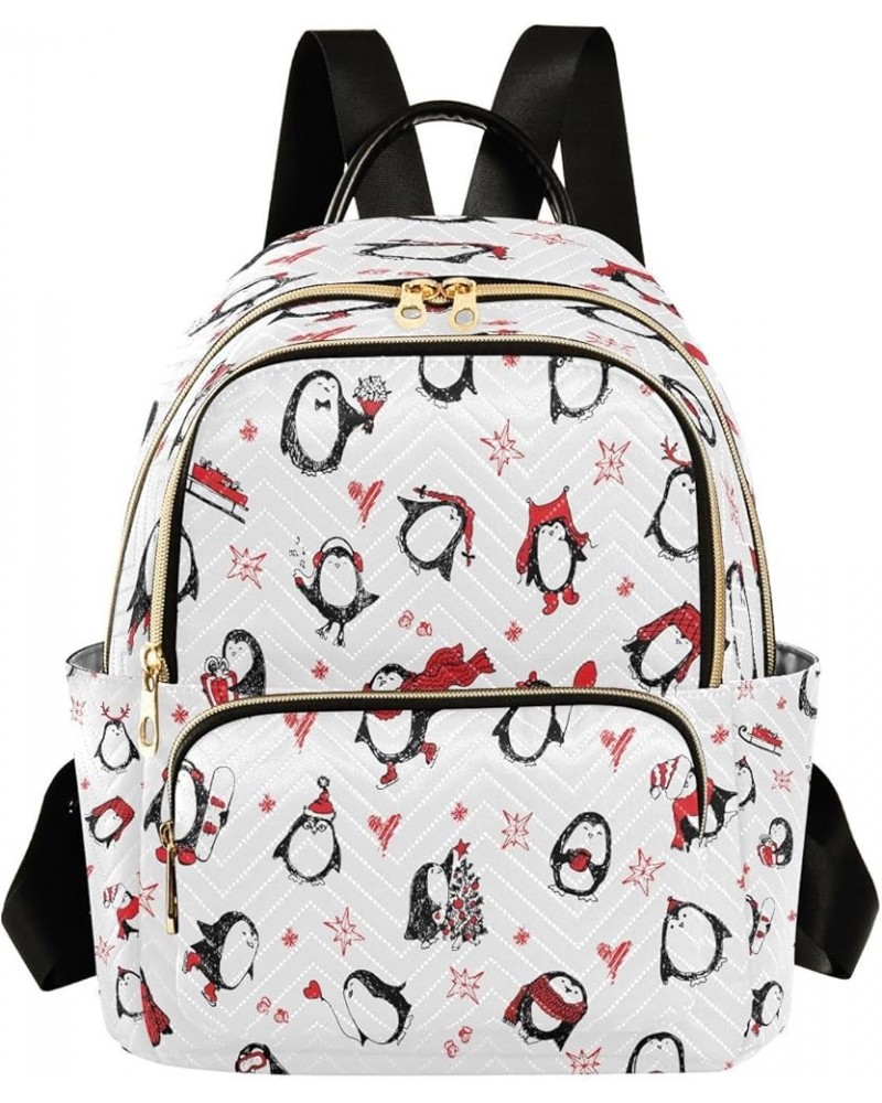 Cute Winter Penguins Pattern Mini Backpack Purse for Women, Travel Backpack Fashion Backpack Lightweight Shoulder Bag Small C...