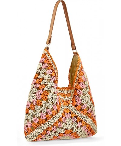 Women's Summer Straw Handbags Beach Vacation Large Capacity Hobo Bag Natual Straw Woven Shoulder Bags 2024 Orange $10.02 Hobo...