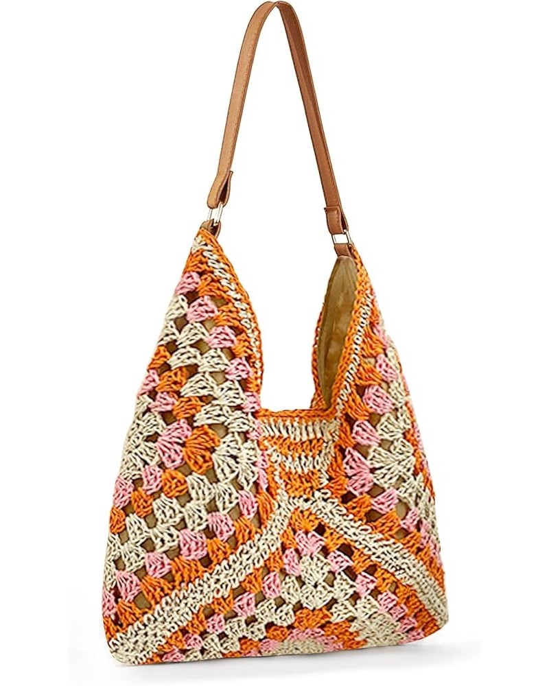 Women's Summer Straw Handbags Beach Vacation Large Capacity Hobo Bag Natual Straw Woven Shoulder Bags 2024 Orange $10.02 Hobo...