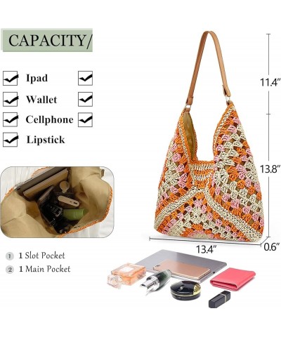 Women's Summer Straw Handbags Beach Vacation Large Capacity Hobo Bag Natual Straw Woven Shoulder Bags 2024 Orange $10.02 Hobo...