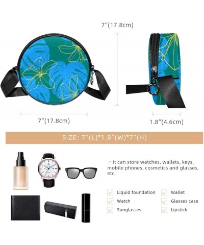 Colored Tropical Leaves Crossbody Bag for Women Teen Girls Round Canvas Shoulder Bag Purse Tote Handbag Bag Multi03 $10.08 Totes