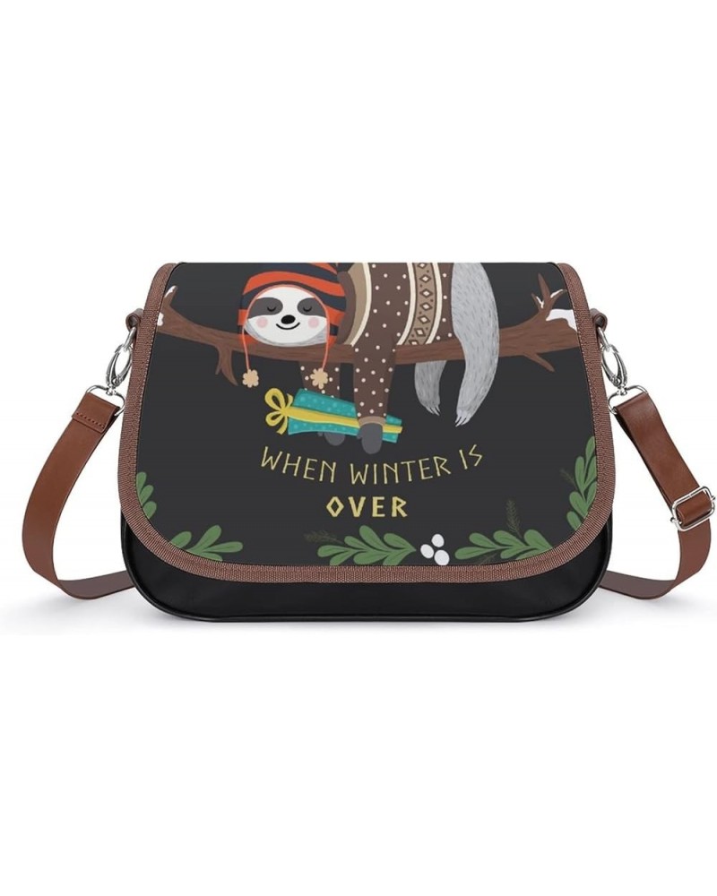 Printed Crossbody Bag Shoulder Bag PU Leather Women's Designer Satchels Cartoon Sloth Climbing Color10 $25.07 Satchels