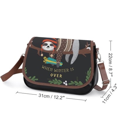 Printed Crossbody Bag Shoulder Bag PU Leather Women's Designer Satchels Cartoon Sloth Climbing Color10 $25.07 Satchels