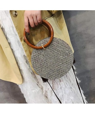 Fashion Women Retro Weave Tassel Bucket Bag Crossbody Bag Round Bohemia Beach Summer Shoulder Bag Khaki $14.50 Handbags