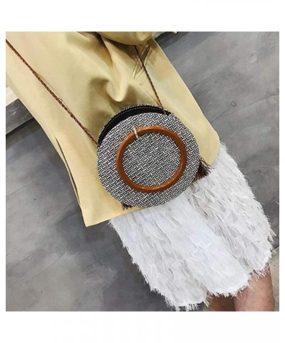 Fashion Women Retro Weave Tassel Bucket Bag Crossbody Bag Round Bohemia Beach Summer Shoulder Bag Khaki $14.50 Handbags