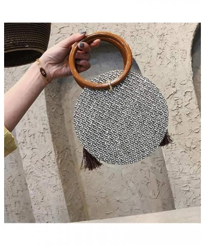 Fashion Women Retro Weave Tassel Bucket Bag Crossbody Bag Round Bohemia Beach Summer Shoulder Bag Khaki $14.50 Handbags