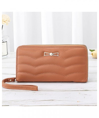 Fashion Women ID Long Wallet Bag Bow Tie Zipper Purse Multiple Card Slots Clutch Bag Wallet with Key (Pink, One Size) Brown O...