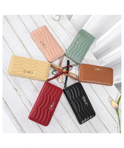 Fashion Women ID Long Wallet Bag Bow Tie Zipper Purse Multiple Card Slots Clutch Bag Wallet with Key (Pink, One Size) Brown O...