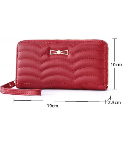 Fashion Women ID Long Wallet Bag Bow Tie Zipper Purse Multiple Card Slots Clutch Bag Wallet with Key (Pink, One Size) Brown O...