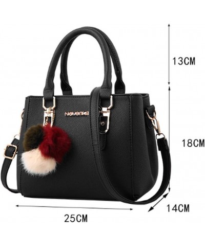 Women Pu Hairball Pendant Top Handle Bag Shoulder Bag Shopping Handbag Black $22.78 Shoulder Bags