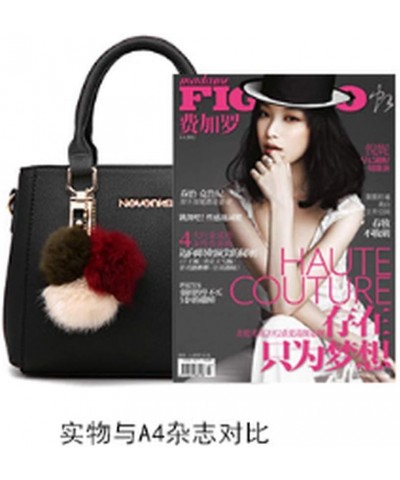 Women Pu Hairball Pendant Top Handle Bag Shoulder Bag Shopping Handbag Black $22.78 Shoulder Bags