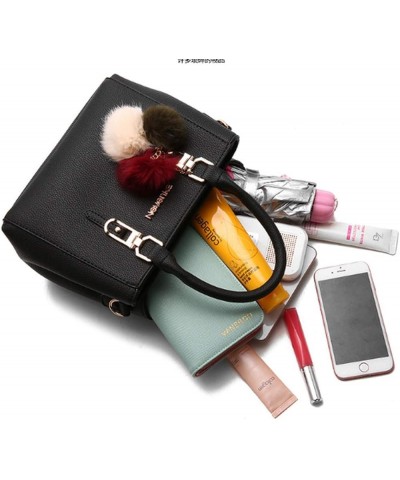 Women Pu Hairball Pendant Top Handle Bag Shoulder Bag Shopping Handbag Black $22.78 Shoulder Bags