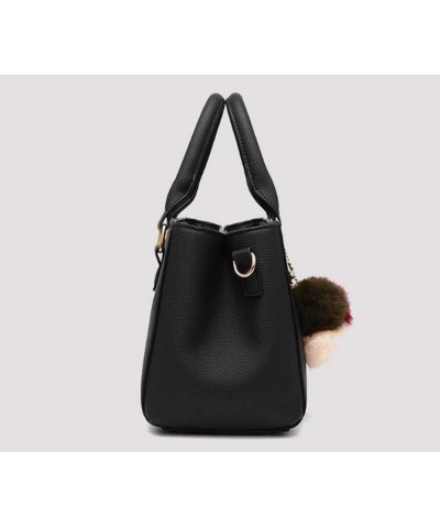 Women Pu Hairball Pendant Top Handle Bag Shoulder Bag Shopping Handbag Black $22.78 Shoulder Bags