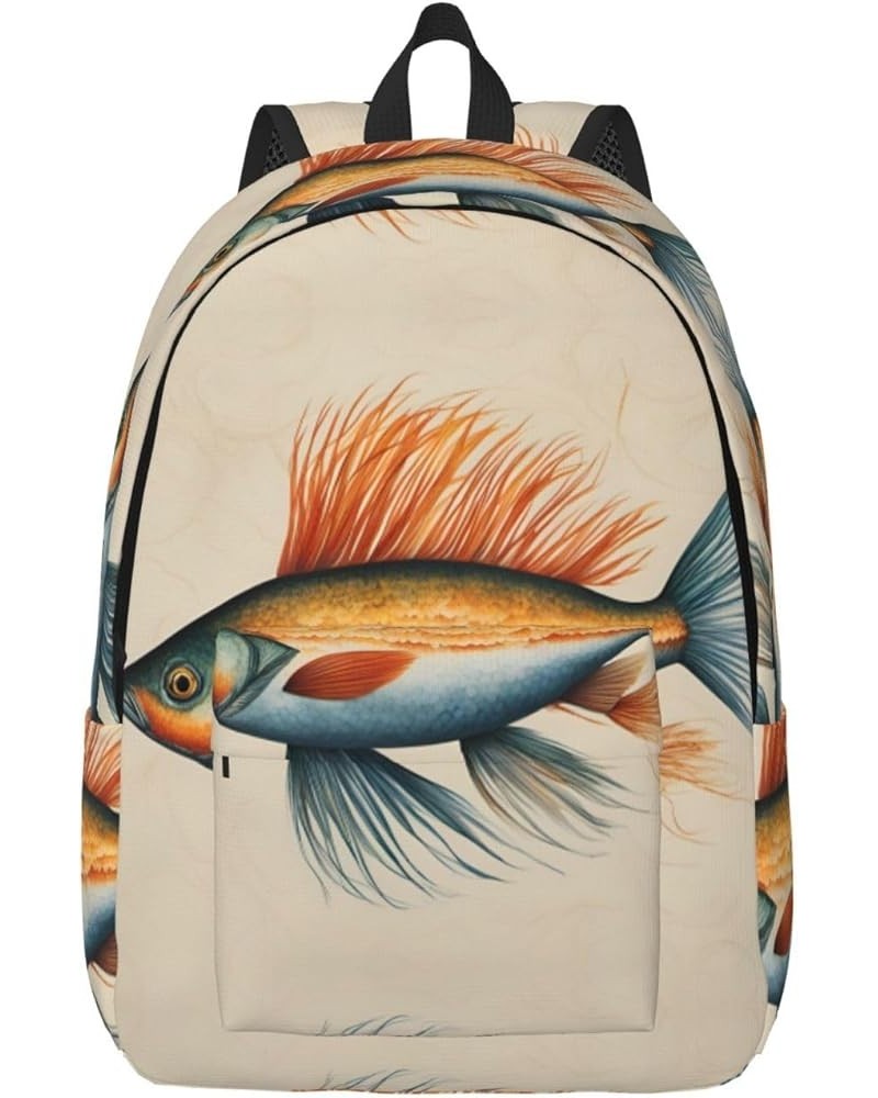 Safflower Flying Fish Print Lightweight Travel Canvas Backpack Casual Daypack For Men Women Work, Sports, Beach Black Small $...