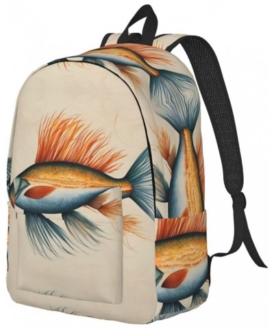 Safflower Flying Fish Print Lightweight Travel Canvas Backpack Casual Daypack For Men Women Work, Sports, Beach Black Small $...