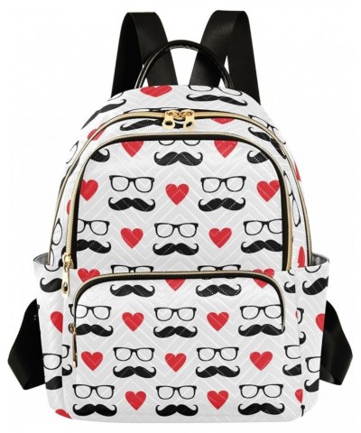 Backpack Purse for Women Mustache Red Heart, Mini Fashion Backpack Valentine's Day Lightweight Casual Daypack Shoulder Bag Tr...