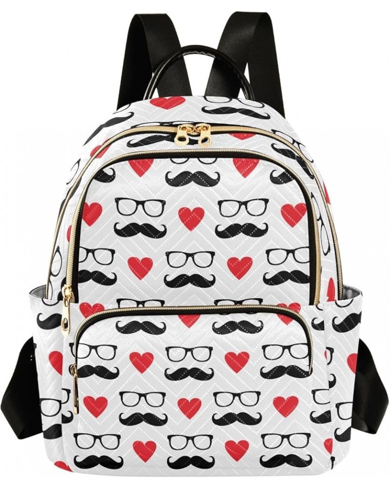 Backpack Purse for Women Mustache Red Heart, Mini Fashion Backpack Valentine's Day Lightweight Casual Daypack Shoulder Bag Tr...