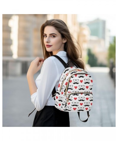 Backpack Purse for Women Mustache Red Heart, Mini Fashion Backpack Valentine's Day Lightweight Casual Daypack Shoulder Bag Tr...