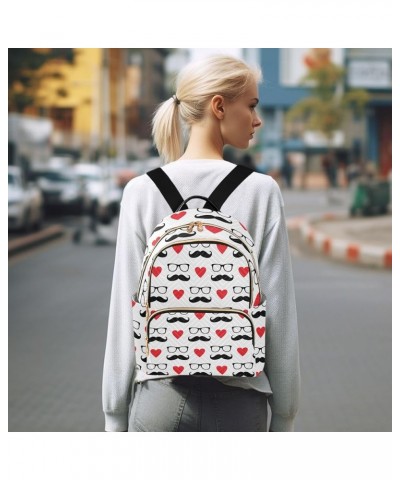 Backpack Purse for Women Mustache Red Heart, Mini Fashion Backpack Valentine's Day Lightweight Casual Daypack Shoulder Bag Tr...