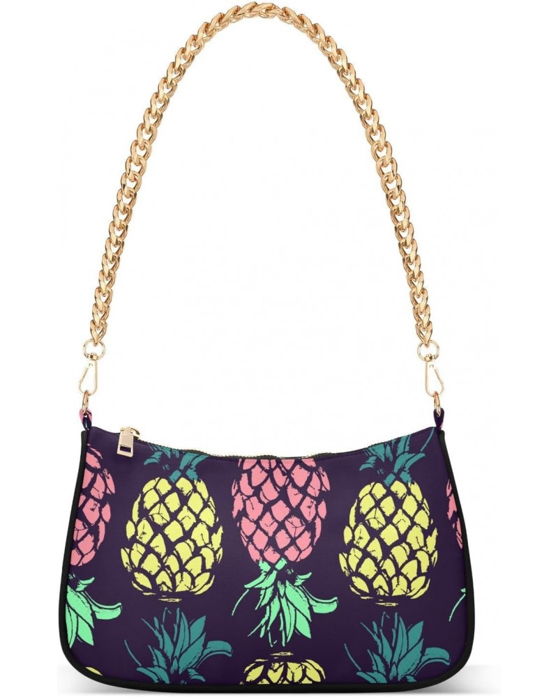 Pineapple Fruit Shoulder Bag for Women Hobo Bags Small Chain Shoulder Bags Clutch Handbag Tote Crossbody Bag Purse with Zippe...