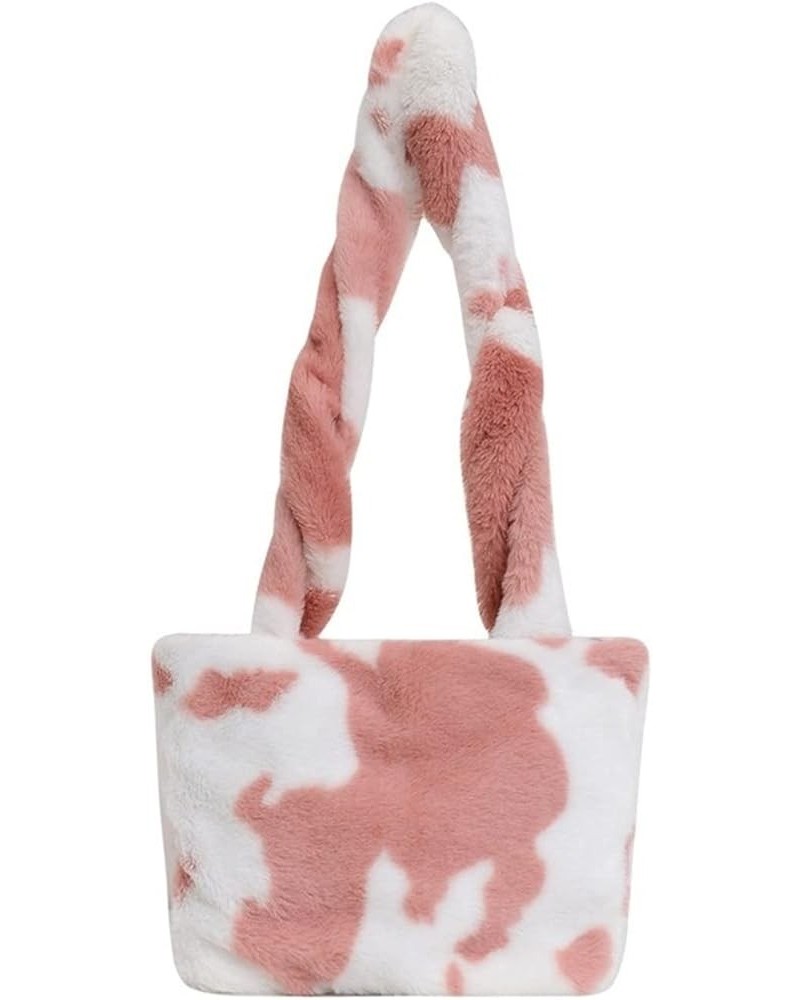 Women Kawaii Cow Print Crossbody Shoulder Bag, Cute Faux Fur Soft Warm Tote Handbag (Black) Pink $10.02 Totes