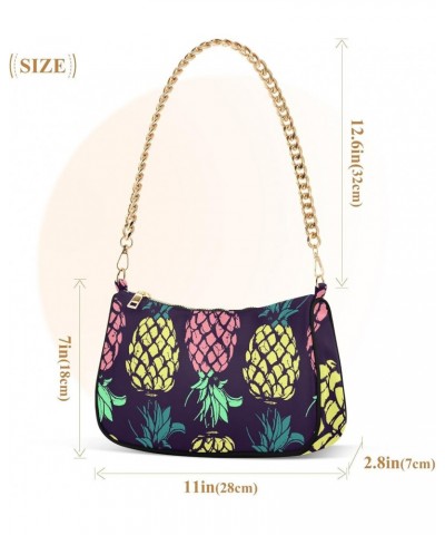 Pineapple Fruit Shoulder Bag for Women Hobo Bags Small Chain Shoulder Bags Clutch Handbag Tote Crossbody Bag Purse with Zippe...