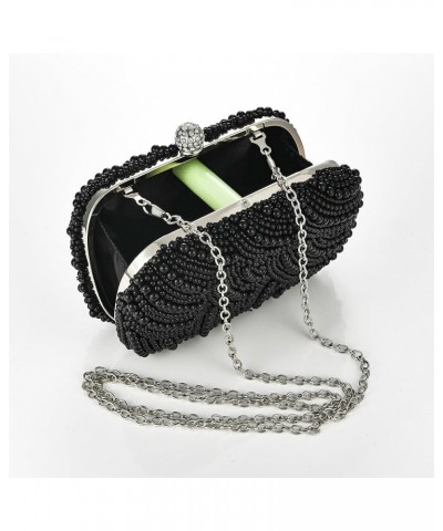 Women Pearl Evening Clutch Bag Handmade Full Beaded Elegant Bridal Purse Crossbody Handbag For Wedding Party Prom Black $21.8...