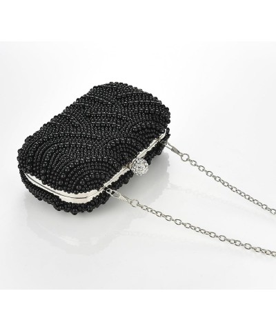 Women Pearl Evening Clutch Bag Handmade Full Beaded Elegant Bridal Purse Crossbody Handbag For Wedding Party Prom Black $21.8...