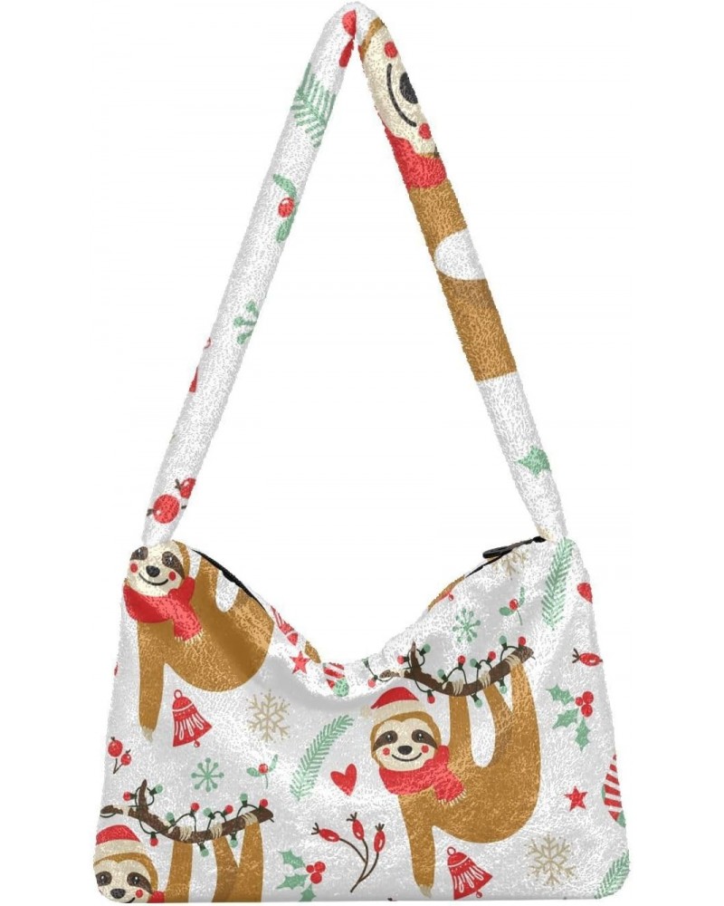 Cute Sloth Christmas Furry Tote Bag for Women Crossbody Bag Shoulder Handbag Cute Purse with Zipper for Women Work $8.82 Totes