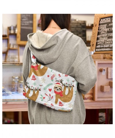 Cute Sloth Christmas Furry Tote Bag for Women Crossbody Bag Shoulder Handbag Cute Purse with Zipper for Women Work $8.82 Totes