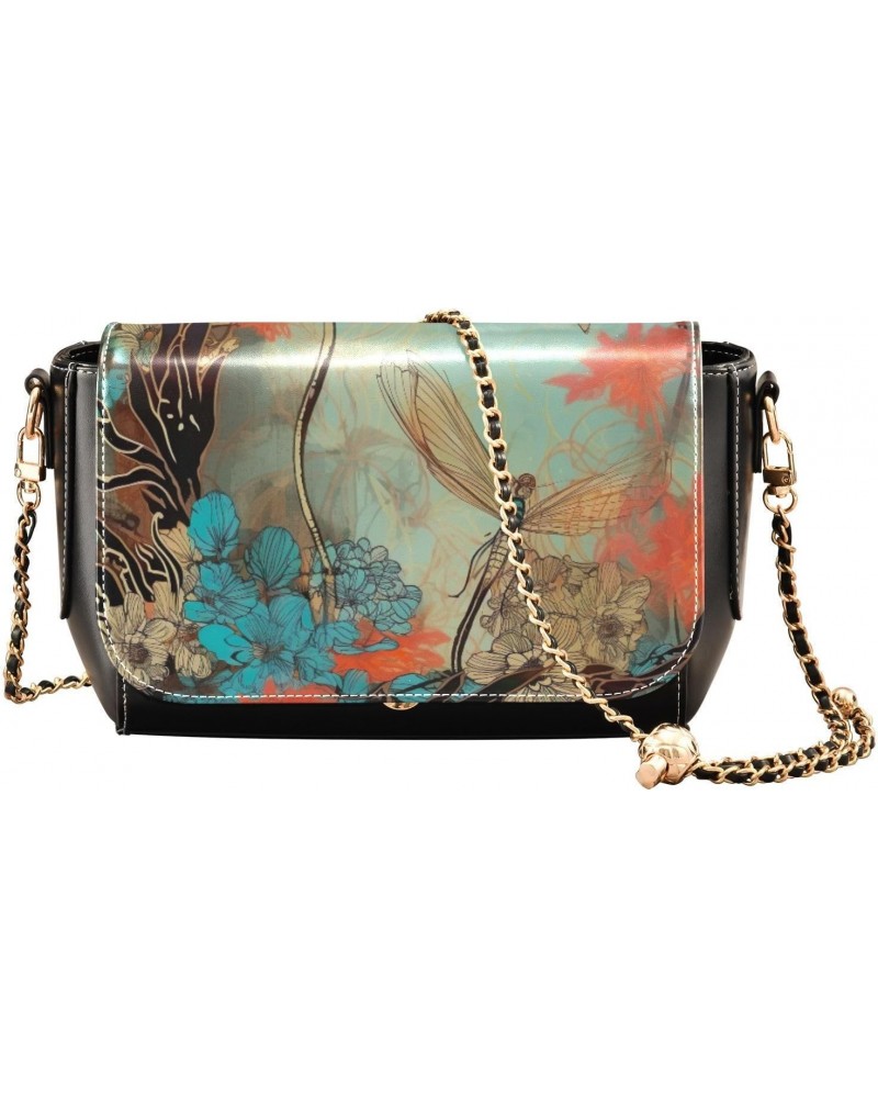 Colorful Flowers Leather Crossbody Bag for Women Small Handbag with Chain Strap, Flip-Top Crossbody Purse $23.59 Crossbody Bags