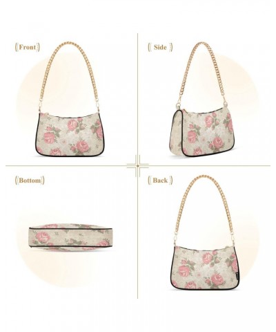 Vintage Floral Shoulder Bag for Women Fabric Crescent Handbag with Zipper Chain Clutch Purses for Travel Party Concert Teen G...