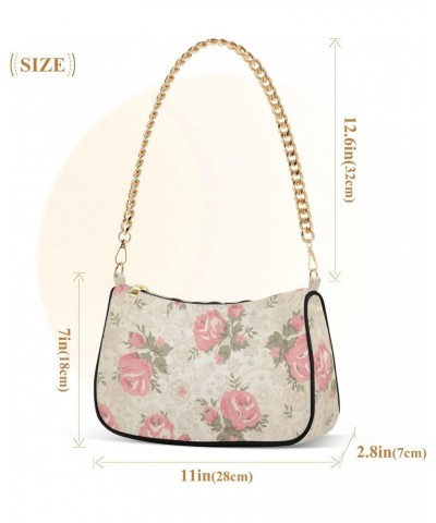 Vintage Floral Shoulder Bag for Women Fabric Crescent Handbag with Zipper Chain Clutch Purses for Travel Party Concert Teen G...