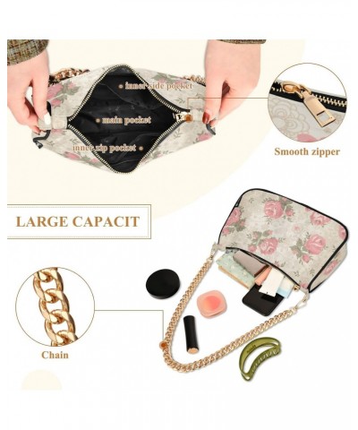 Vintage Floral Shoulder Bag for Women Fabric Crescent Handbag with Zipper Chain Clutch Purses for Travel Party Concert Teen G...