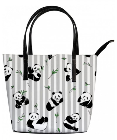 Shoulder Bag Tote Bags for Women Cute Pandas Striped Leather Shopper Work Handbags Large Casual Bag $23.91 Totes