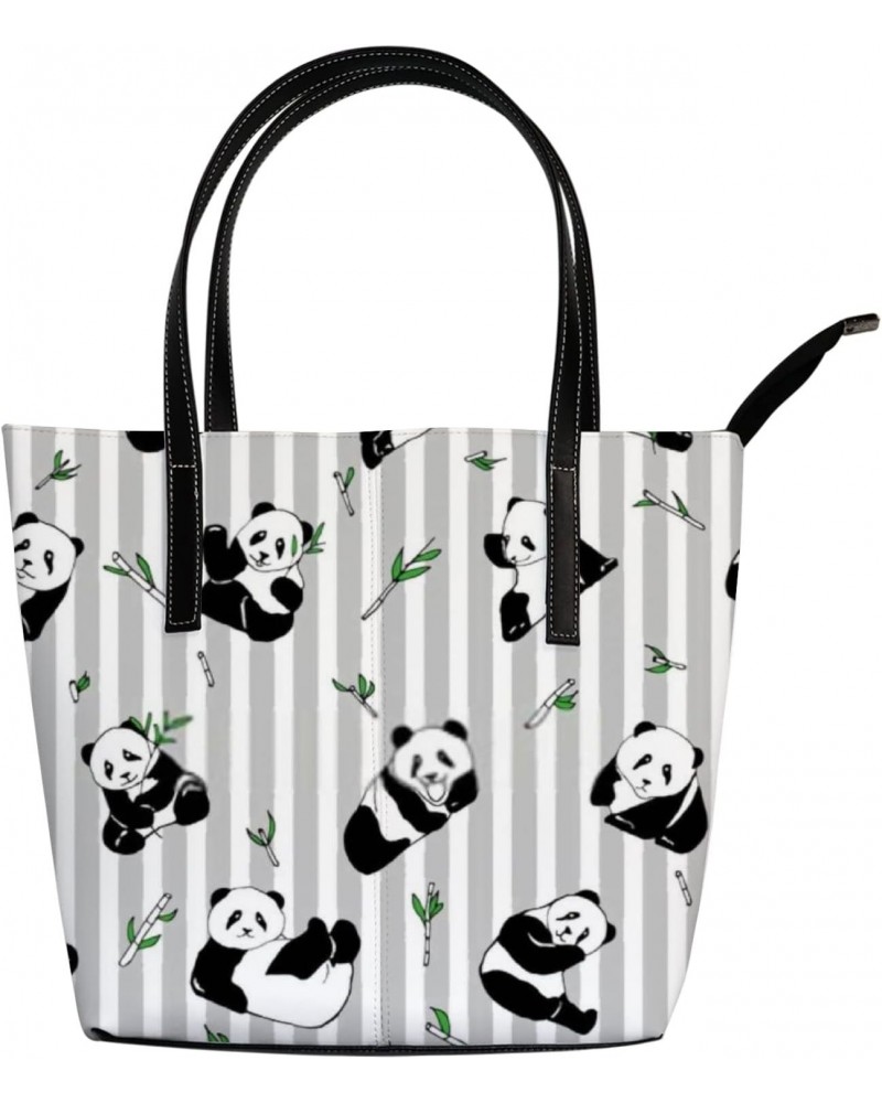 Shoulder Bag Tote Bags for Women Cute Pandas Striped Leather Shopper Work Handbags Large Casual Bag $23.91 Totes