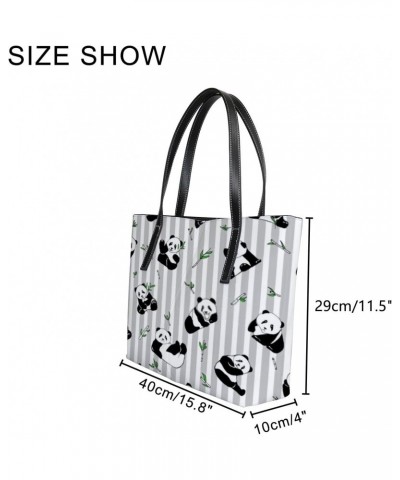 Shoulder Bag Tote Bags for Women Cute Pandas Striped Leather Shopper Work Handbags Large Casual Bag $23.91 Totes