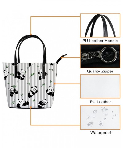 Shoulder Bag Tote Bags for Women Cute Pandas Striped Leather Shopper Work Handbags Large Casual Bag $23.91 Totes