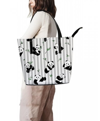 Shoulder Bag Tote Bags for Women Cute Pandas Striped Leather Shopper Work Handbags Large Casual Bag $23.91 Totes