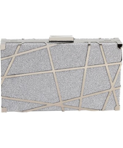 Women Lattice Pattern Metal Handbag Chain Geometric Evening Clutch Purse Z-line Silver $11.52 Evening Bags