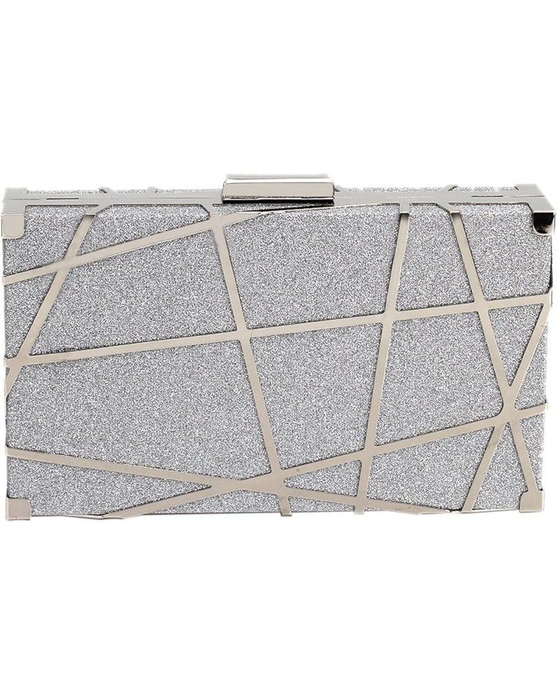 Women Lattice Pattern Metal Handbag Chain Geometric Evening Clutch Purse Z-line Silver $11.52 Evening Bags