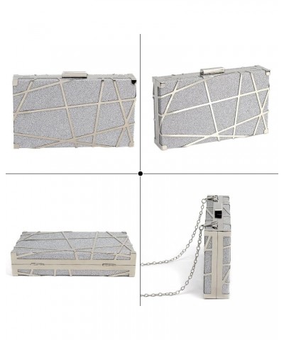 Women Lattice Pattern Metal Handbag Chain Geometric Evening Clutch Purse Z-line Silver $11.52 Evening Bags