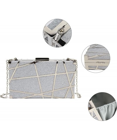 Women Lattice Pattern Metal Handbag Chain Geometric Evening Clutch Purse Z-line Silver $11.52 Evening Bags